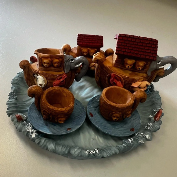Vintage 1996 Noah and the Animals Hand Crafted Miniature Tea Set - Picture 4 of 11